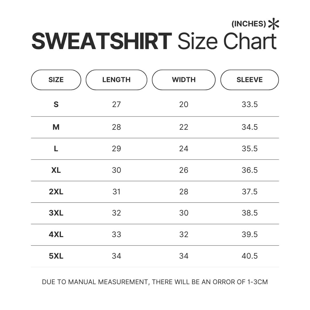 Sweatshirt Size Chart - ODD TAXI Store